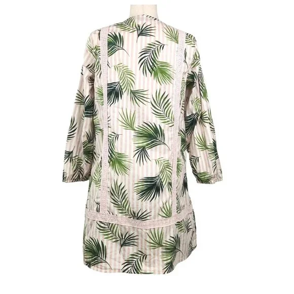 Lands' End Swimsuit Cover-up Dress Size S/P 6-8 Pink Green Palm Stripes Cotton - Picture 5 of 10